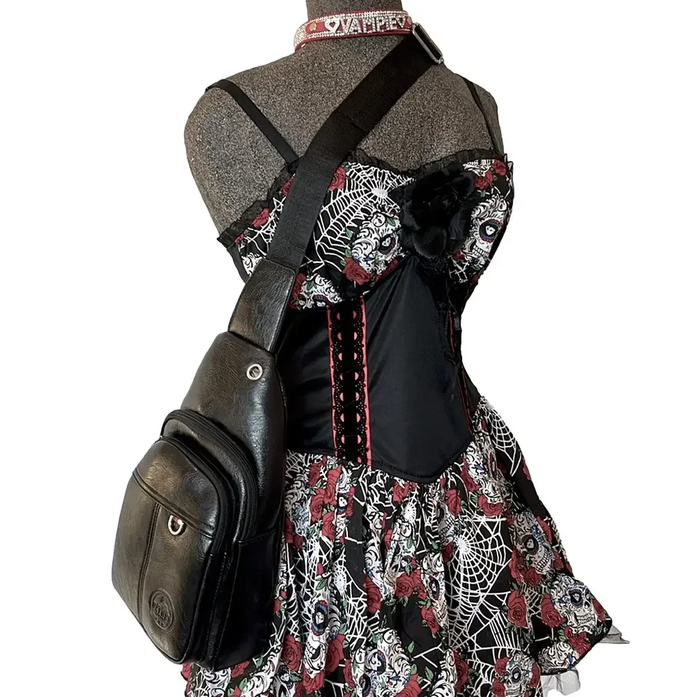 Oxford Station Vintage Style Unisex Crossbody Sling Bag Black Vegan Leather - Picture 10 of 12